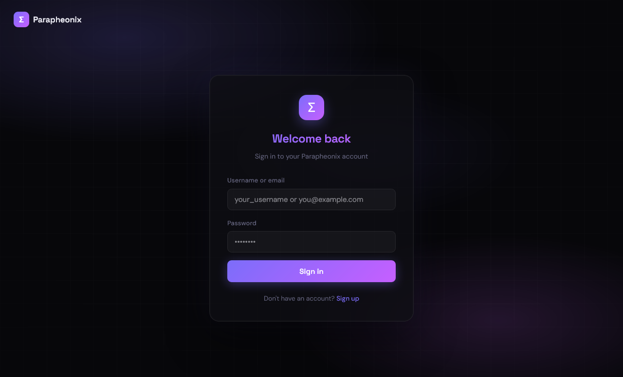 Login page