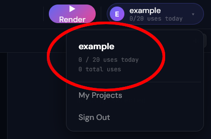 Daily export limit counter in the editor topbar
